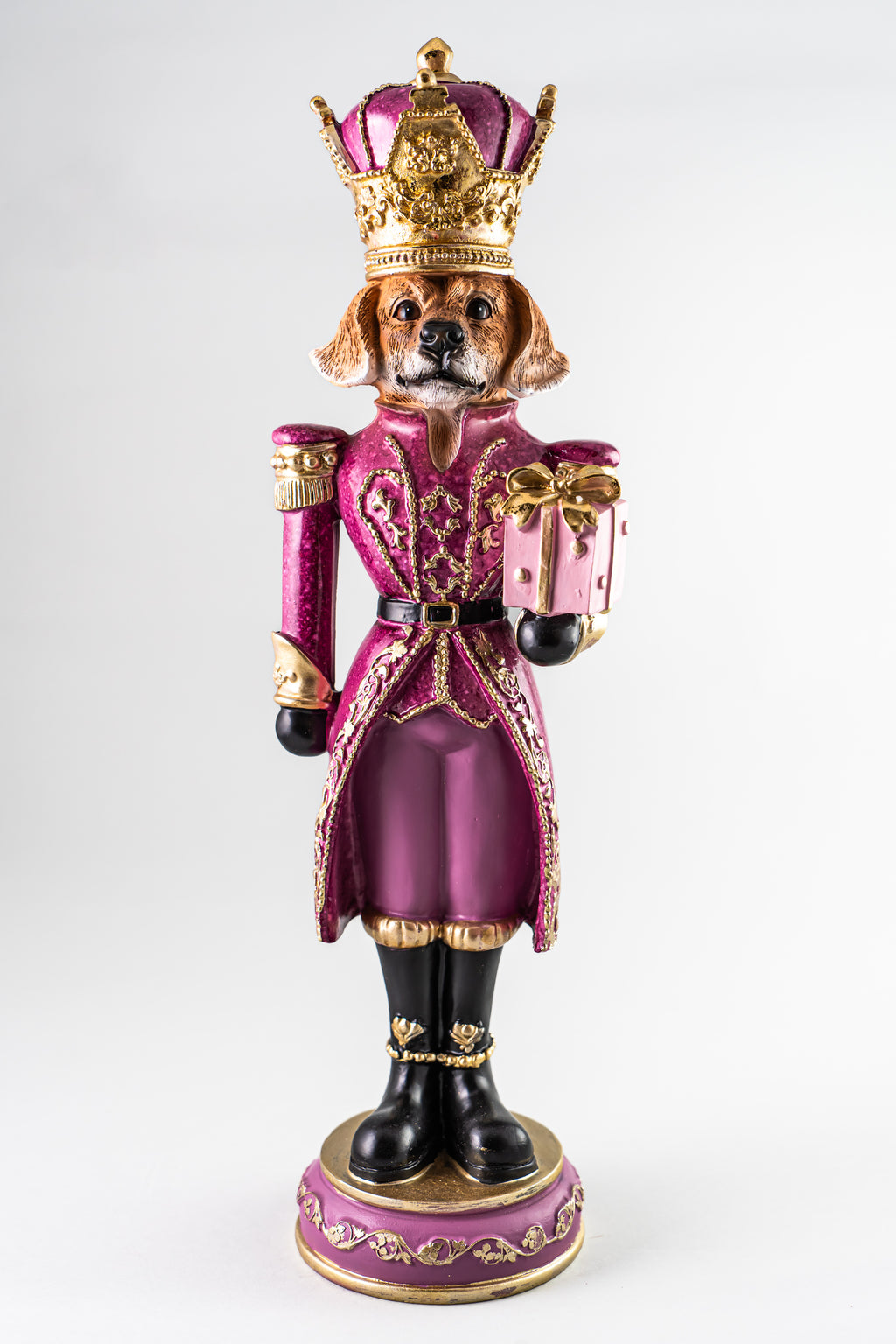 Xmas Pink Resin Dog Nutcracker