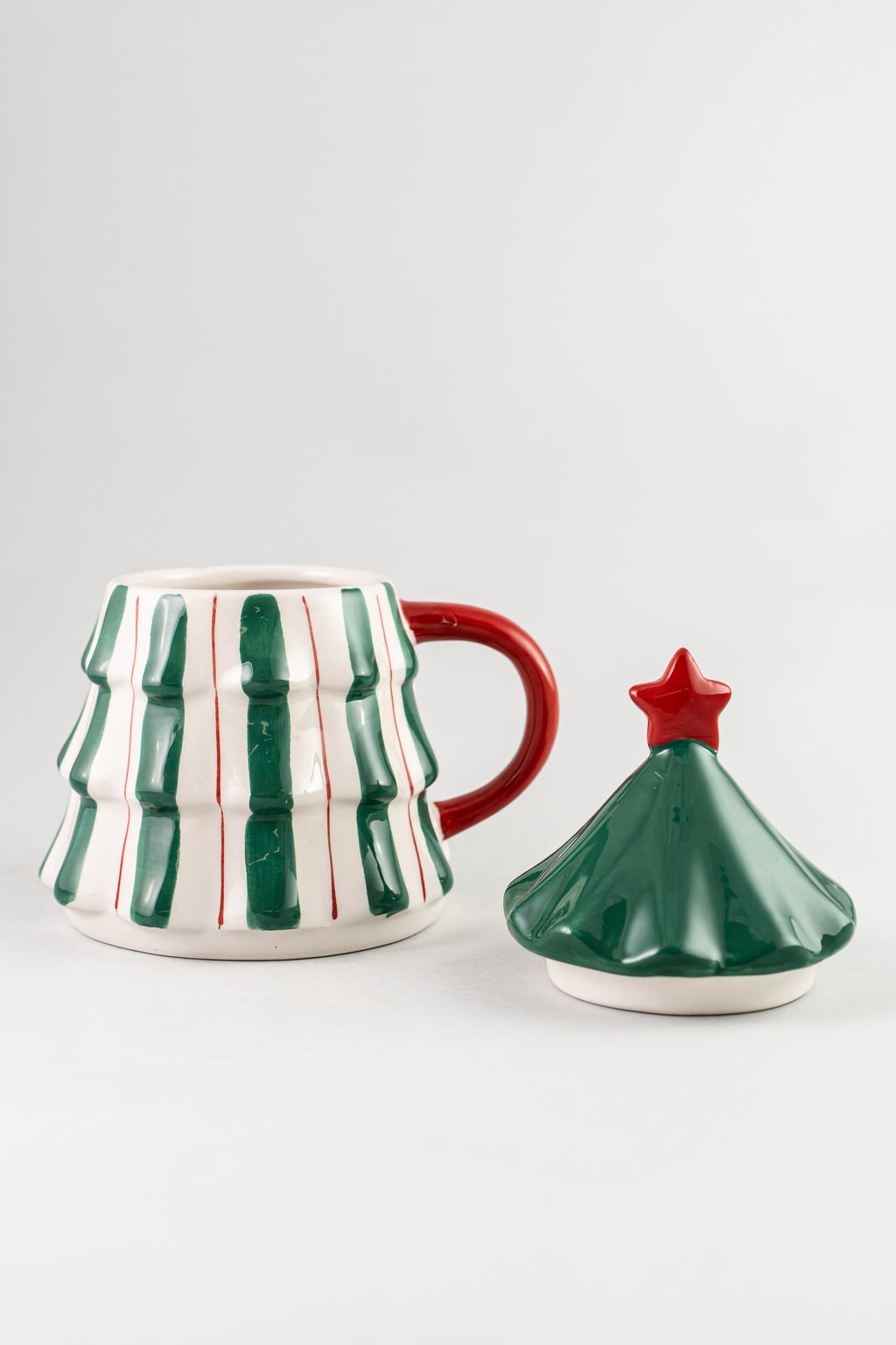 Xmas Green/Red With Stripes Mug With Lid Tree Design