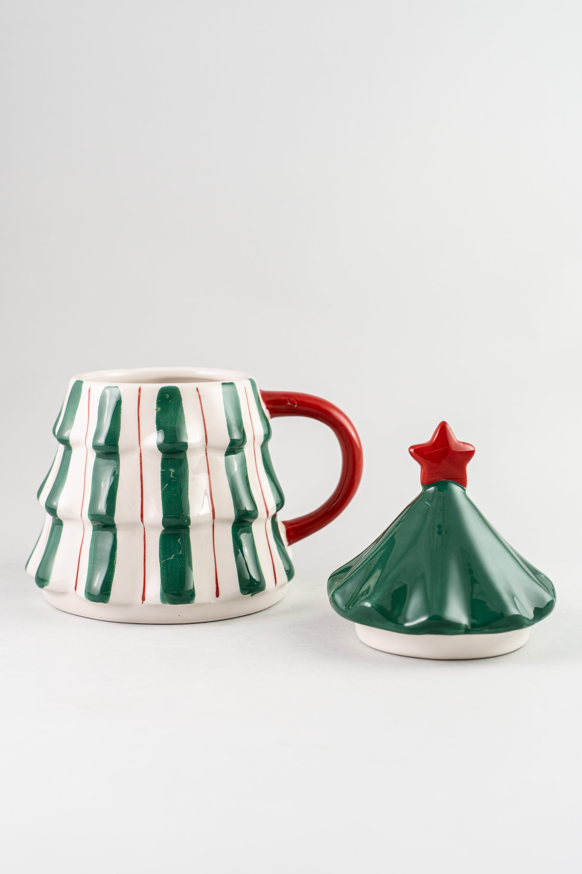 Xmas Green/Red With Stripes Mug With Lid Tree Design