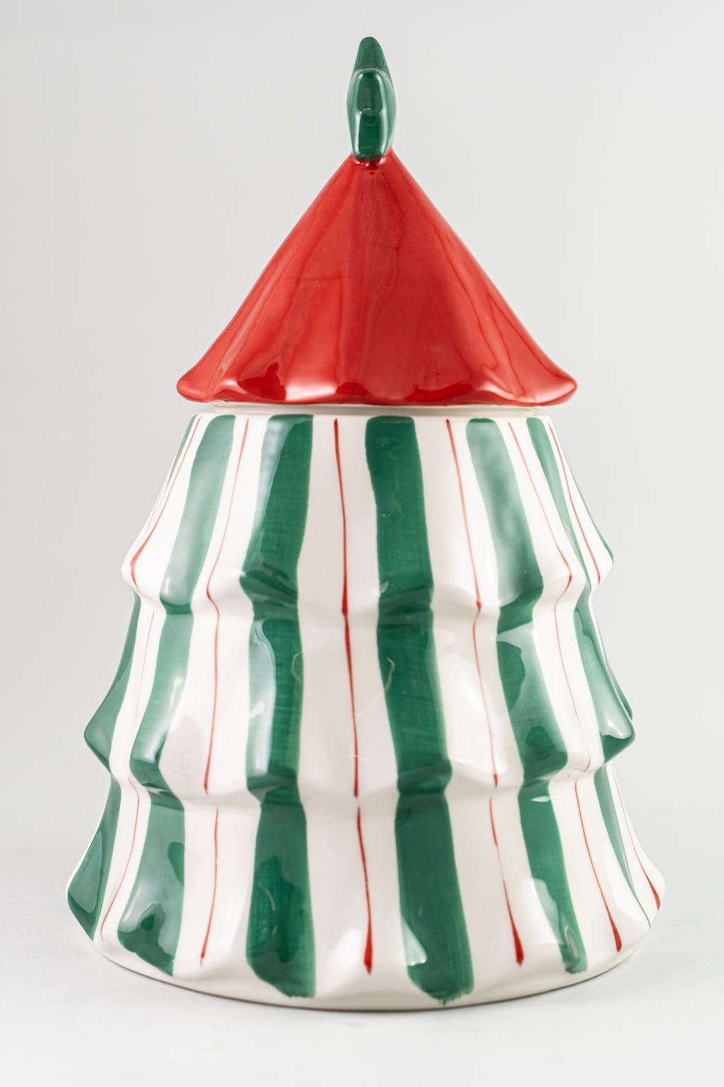 Xmas Green/Red With Stripes Cookie Jar Tree Design