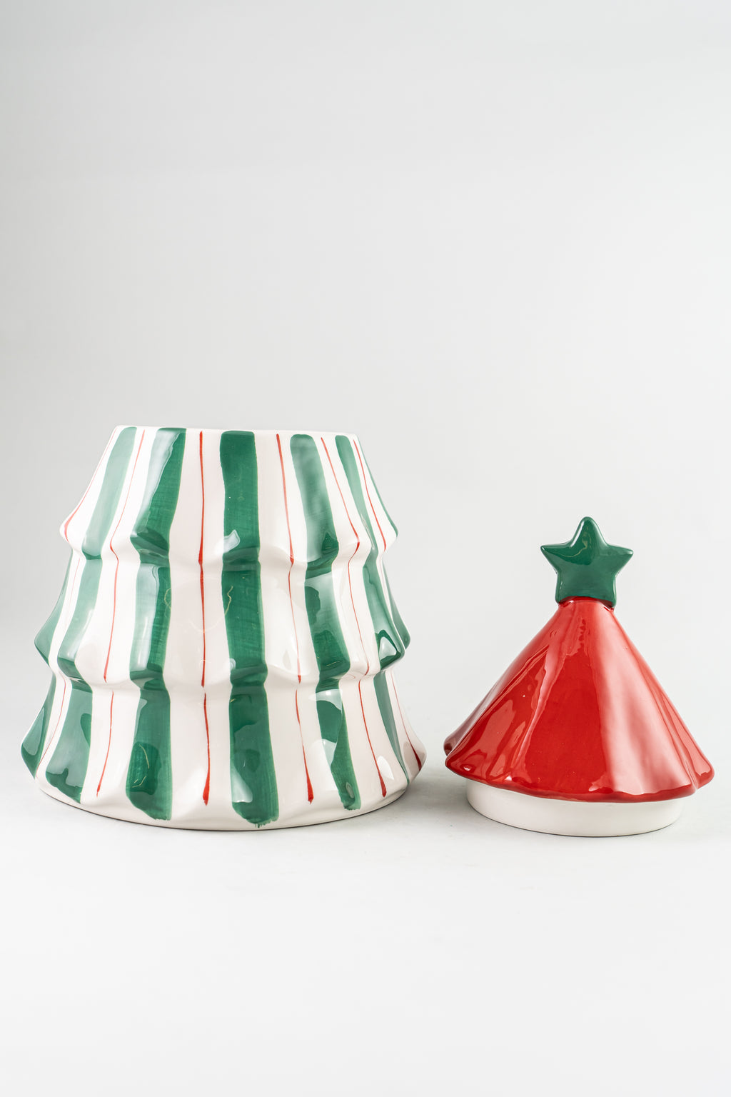 Xmas Green/Red With Stripes Cookie Jar Tree Design