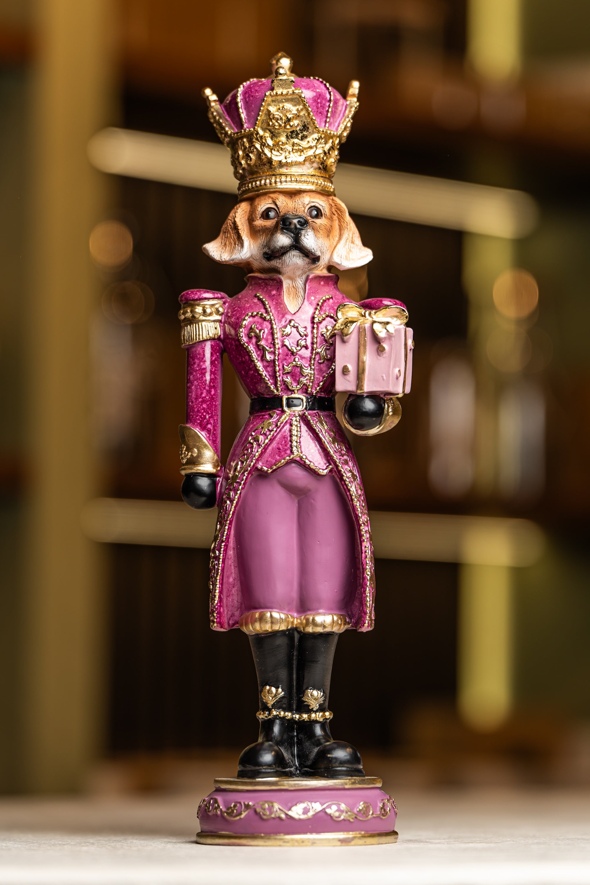 Xmas Pink Resin Dog Nutcracker