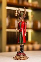 Xmas Red/ Green Resin Deer Holding A Scepter