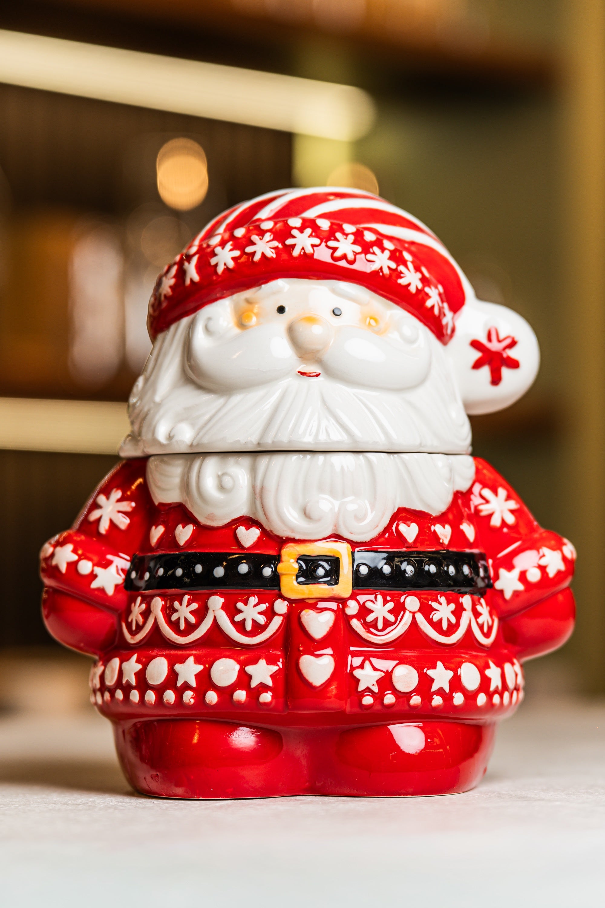 Red White Christmas Ceramic Cookie Jar Santa