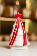 Red White Christmas Ceramic Cookie Jar Present