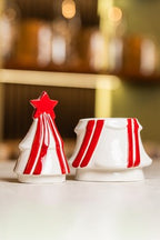 Red White Christmas Ceramic Cookie Jar Present - Storage Container