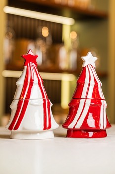 Red White Christmas Ceramic Cookie Jar Present - Storage Container