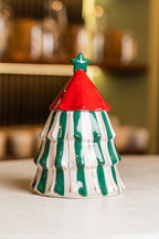 Xmas Green/Red With Stripes Cookie Jar Tree Design