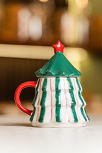 Xmas Green/Red With Stripes Mug With Lid Tree Design