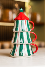 Xmas Set/3 Multicolor Ceramic Mugs Tree Design