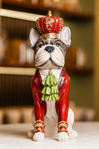 Xmas White Resin Sitting Dog Figure Wearing Red Crown & Costume