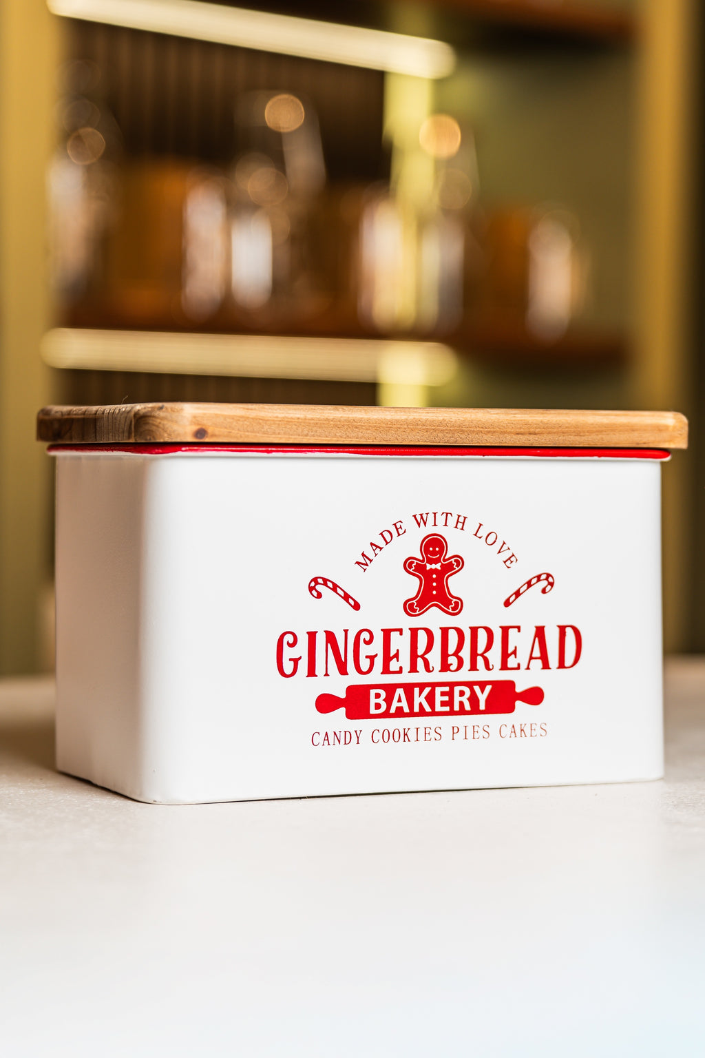 White Metal Cookie Jar With Wood Lid