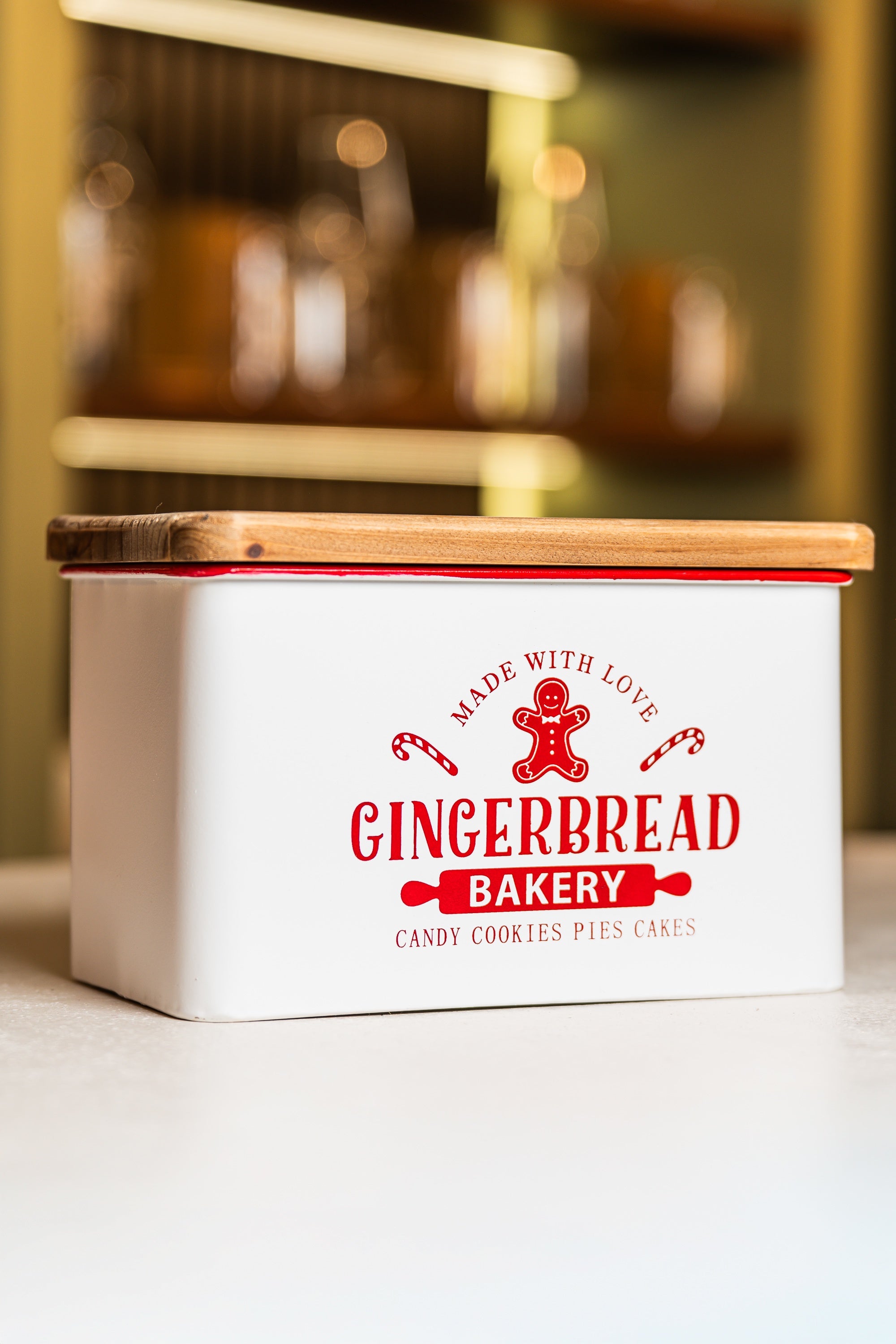 White Metal Cookie Jar With Wood Lid