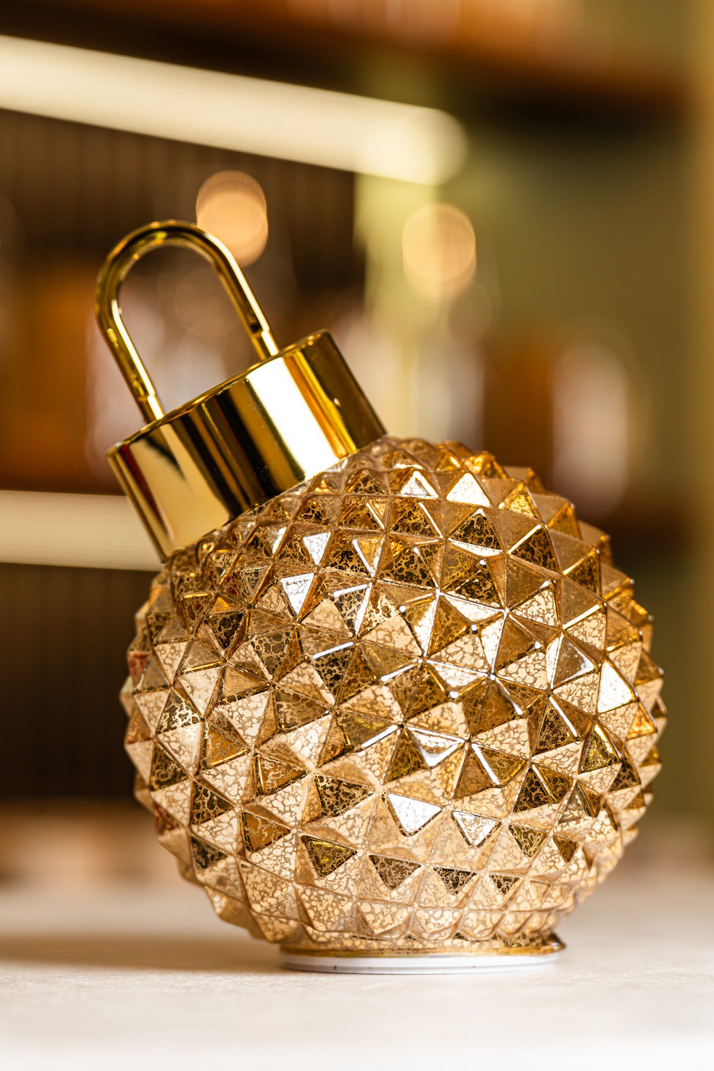 Xmas Gold Glass Bauble With Led Light