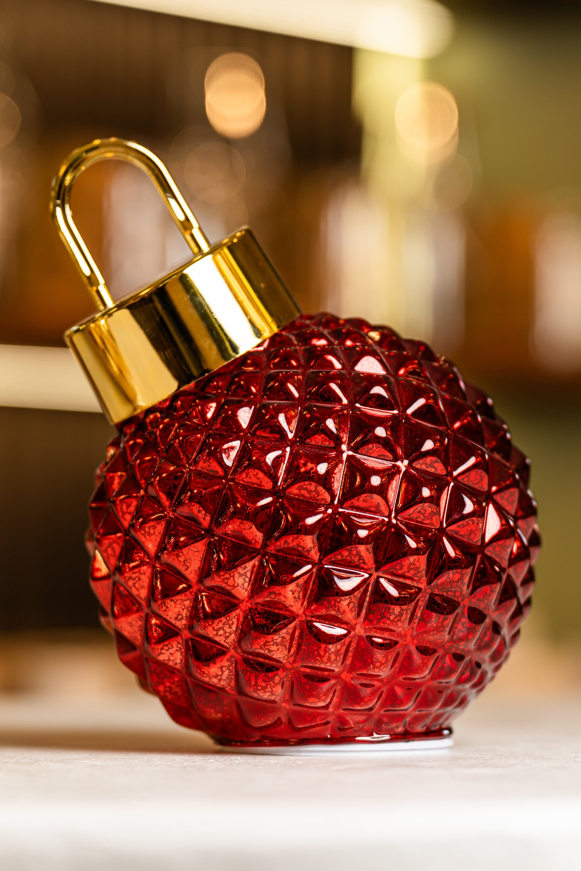 Xmas Red Glass Bauble With Led Light
