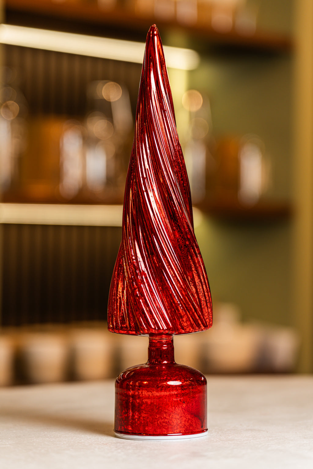 Xmas Red Glass Tree With Led Light