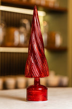 Xmas Red Glass Tree With Led Light