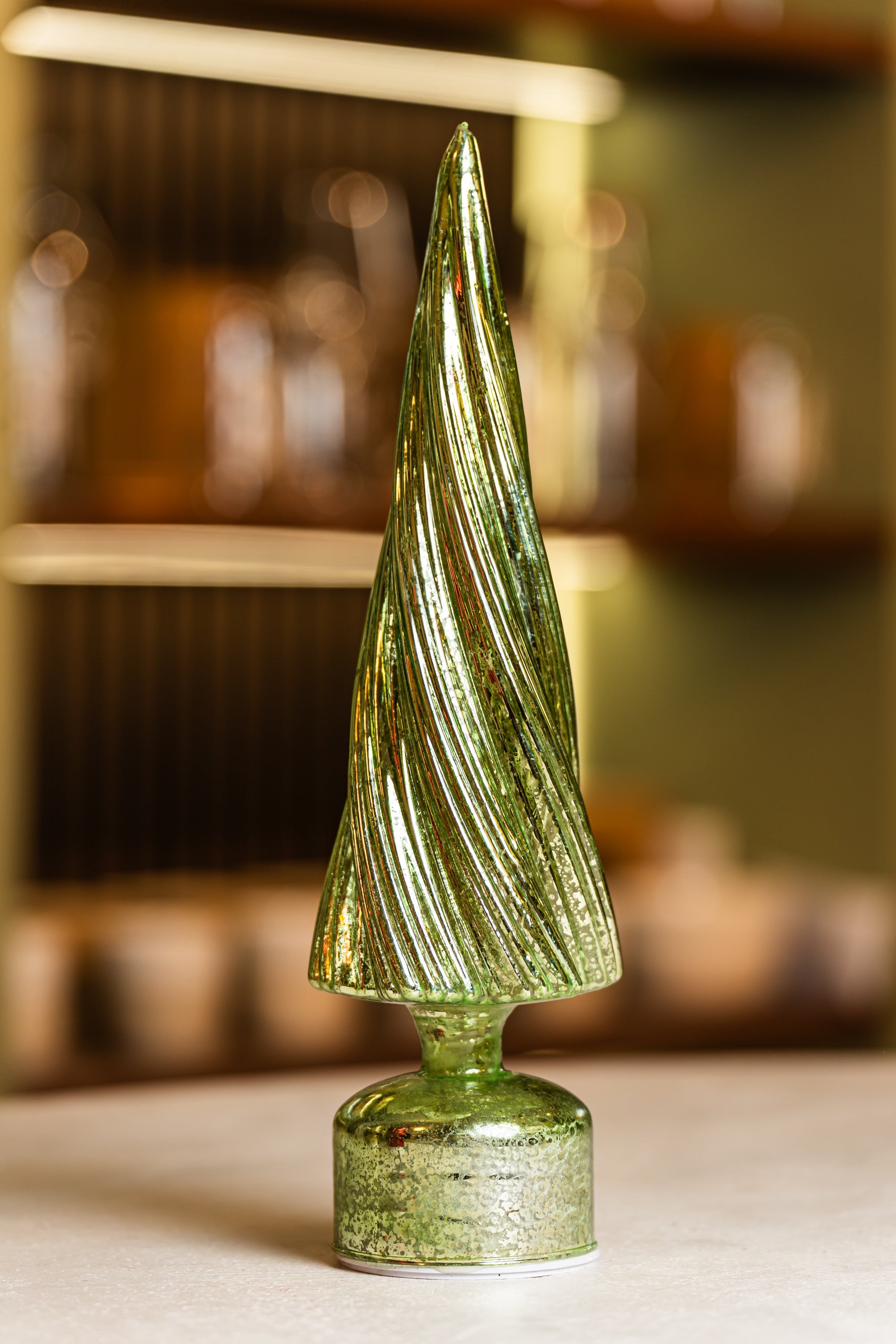 Xmas Green Glass Tree With Led Light