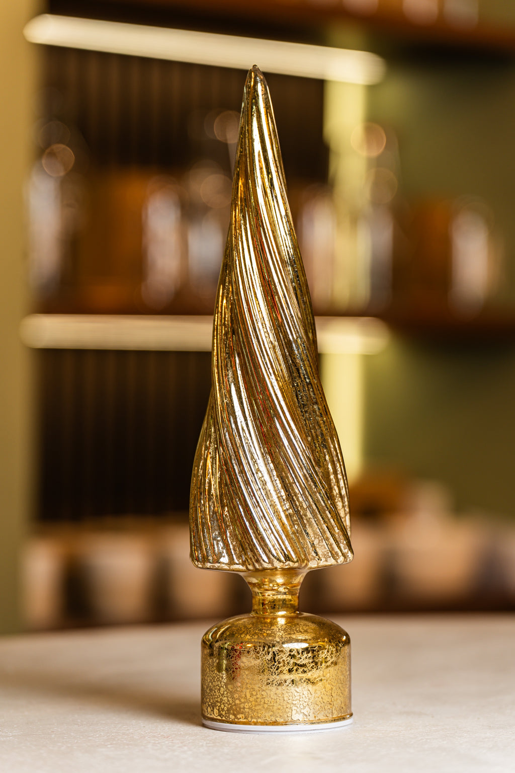 Xmas Gold Glass Tree With Led Light