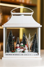 White Plastic Latern Led Lights With Snowman