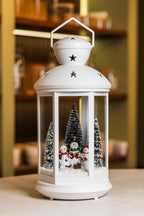 White Plastic Latern Led Lights With Snowman.