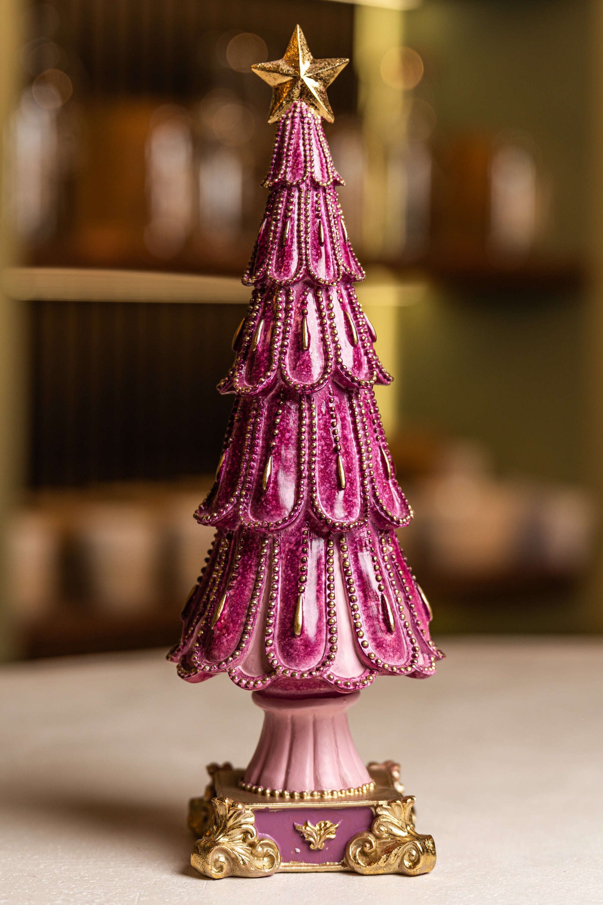 Pink Resin Christmas Tree With Gold Star & Details