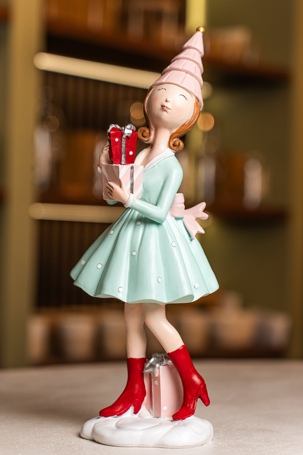 Mint Green Resin Girl Holding Gift