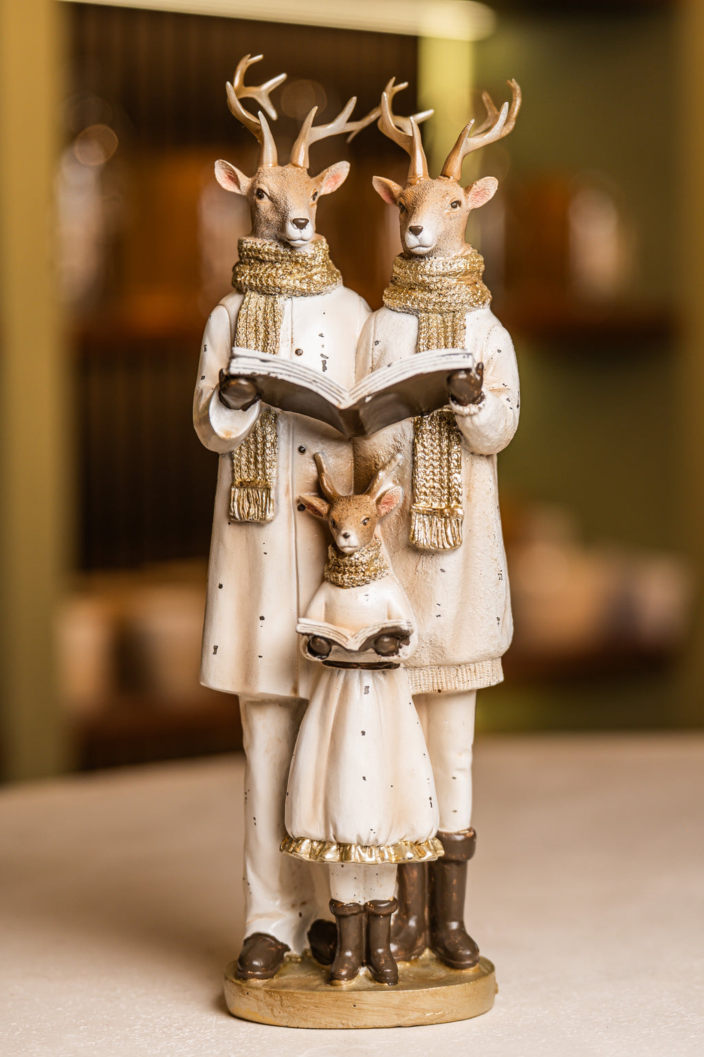Xmas White Resin Deer Family Choir
