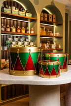 Set of 3 Green/Red Metal Drums