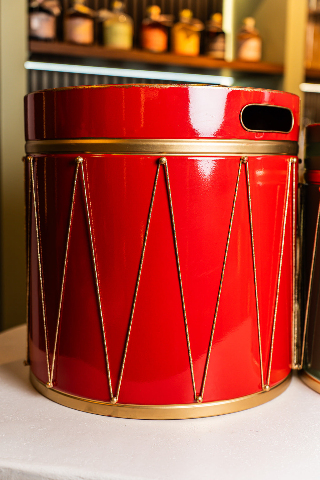 Xmas Set of 3 - Red/Green/White Metal Box With Drum Design