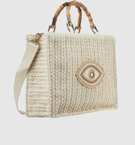 Coastal Evil Eye Cotton Beach Bag – designed for effortless beach days and everyday elegance
