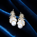 Feather Pearl Copper Earrings