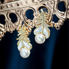 Feather Pearl Copper Earrings