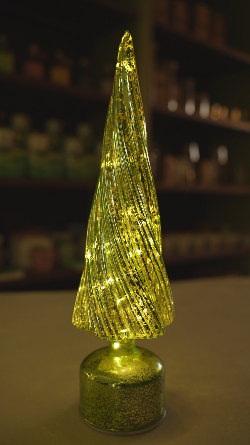 Xmas Green Glass Tree With Led Light