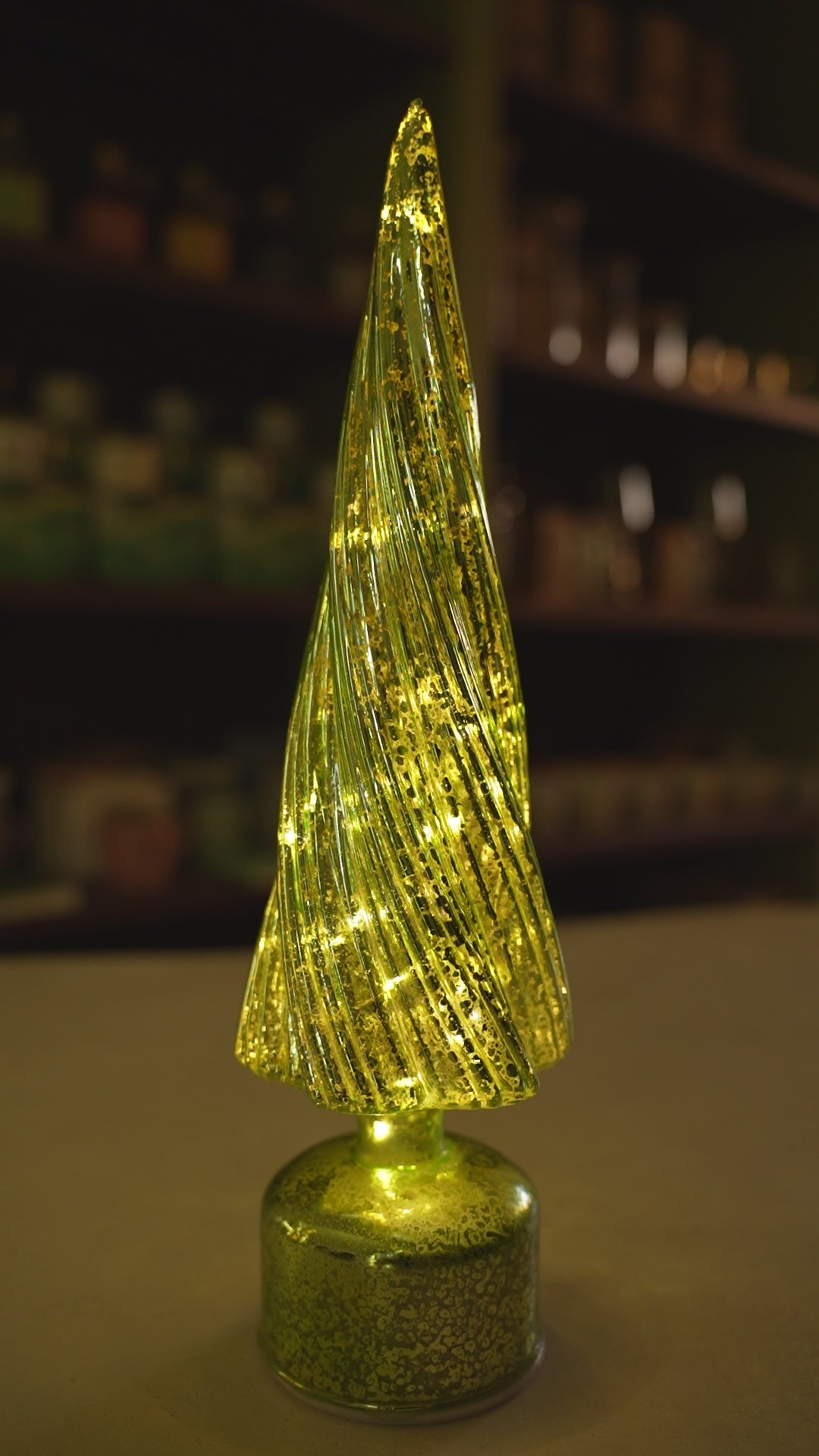 Xmas Green Glass Tree With Led Light
