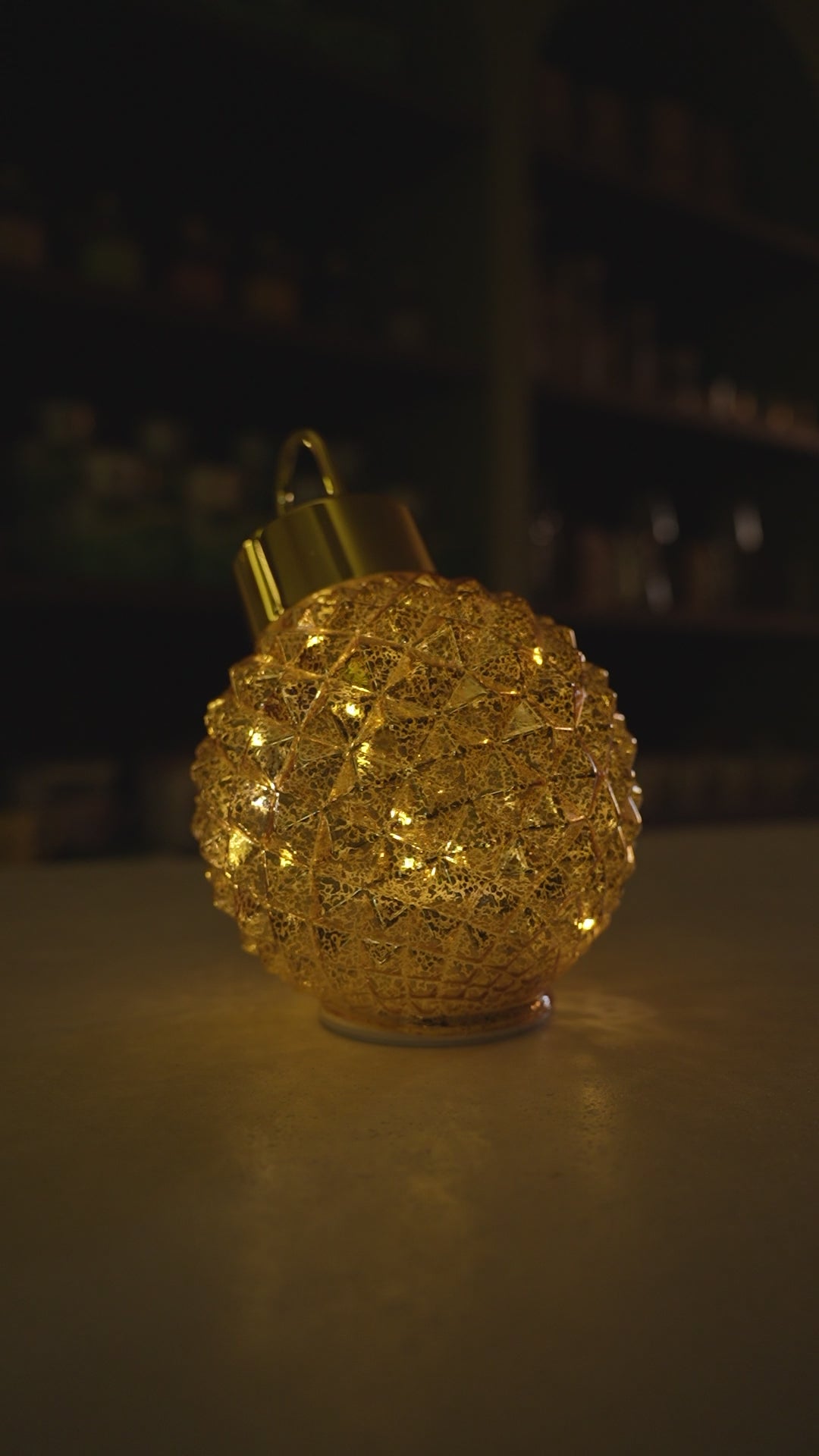 Xmas Gold Glass Bauble With Led Light