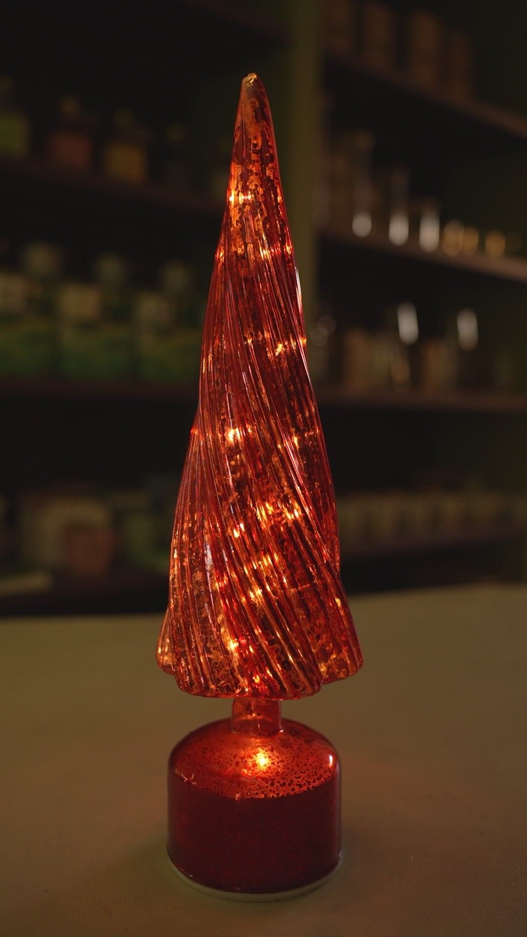 Xmas Red Glass Tree With Led Light