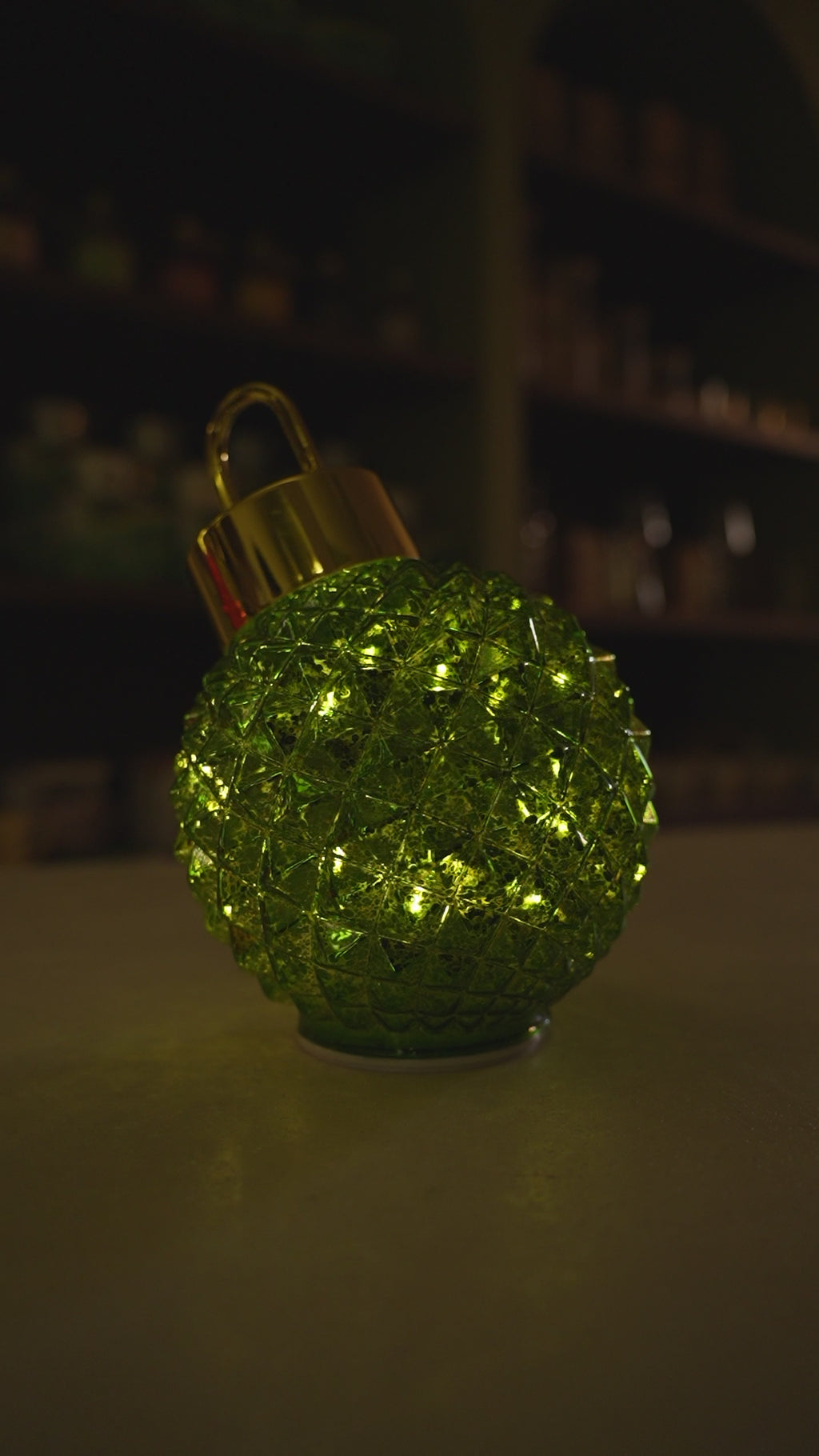 Xmas Green Glass Bauble With Led Light