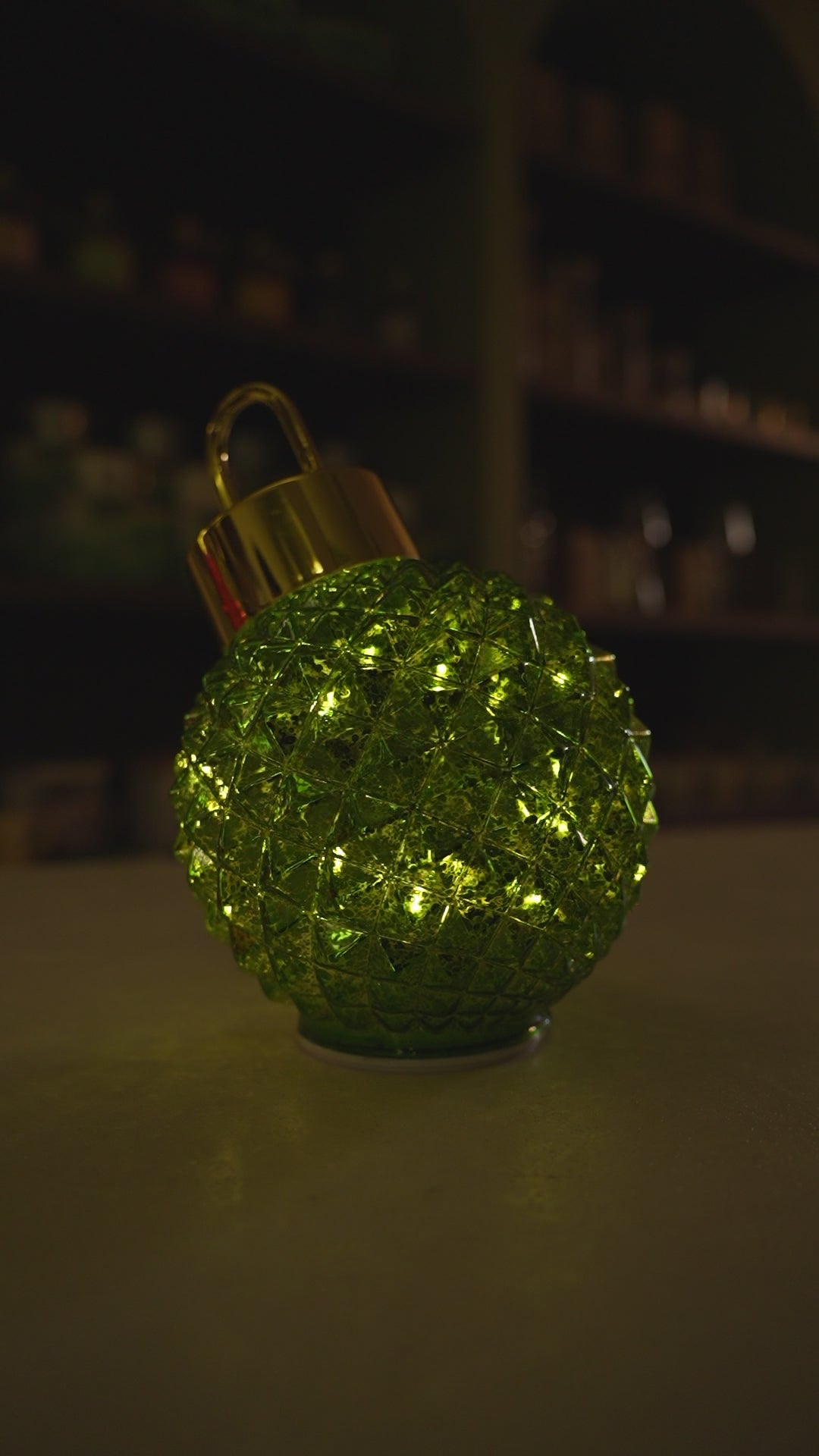 Xmas Green Glass Bauble With Led Light