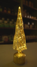 Xmas Gold Glass Tree With Led Light