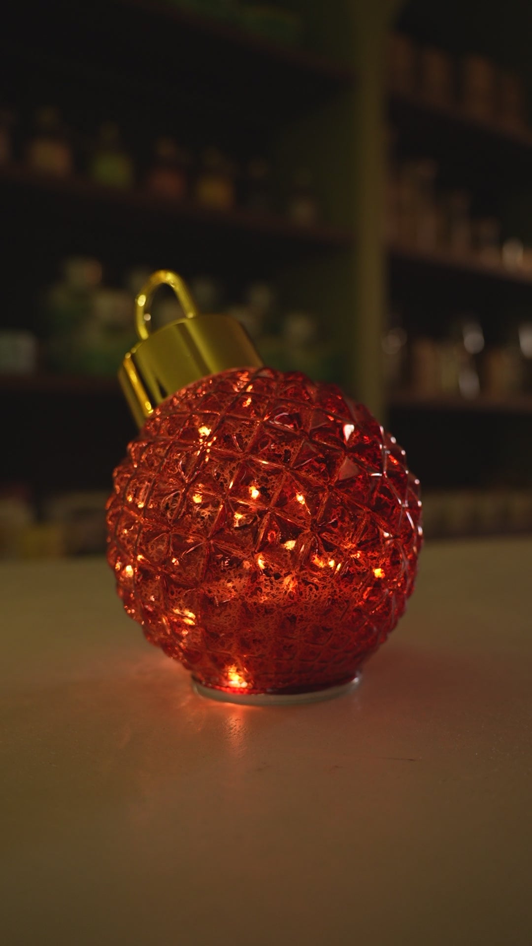 Xmas Red Glass Bauble With Led Light